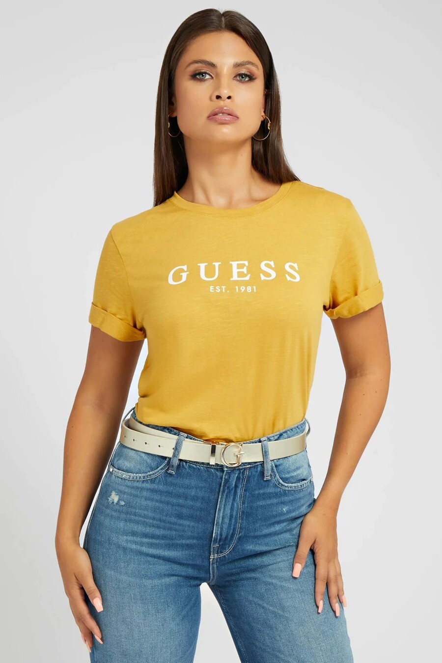 Top uni manche courte Jaune Guess W2BI68K8G01 G285 GOLD FLAKE